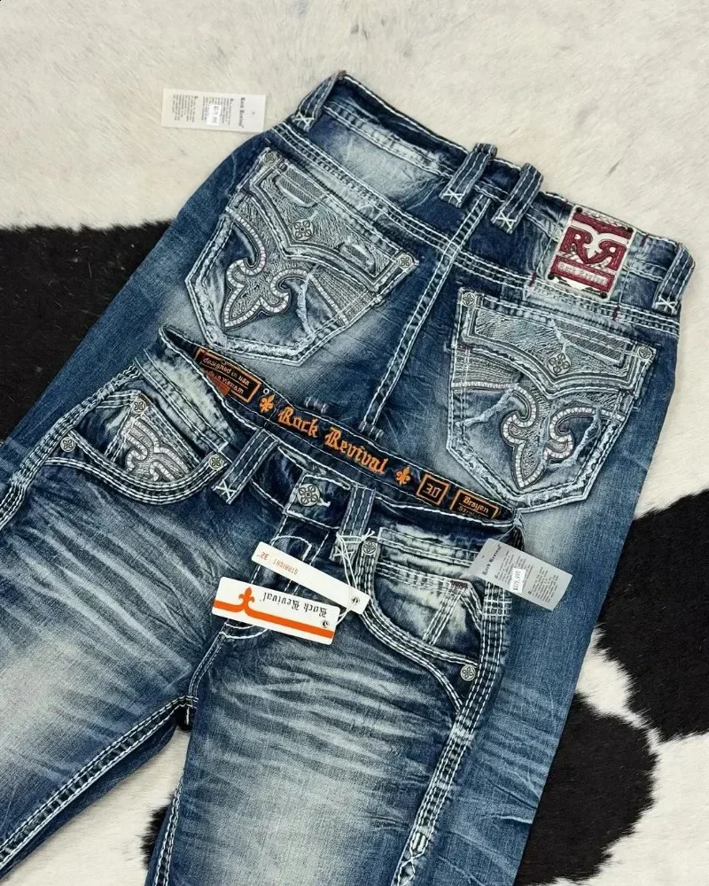 Y2K Jeans Gothic Embroidery Casual Washed Cowboy Pants Men Retro Streetwear Hip Hop Loose Fashion High Waist Straight pants 240809