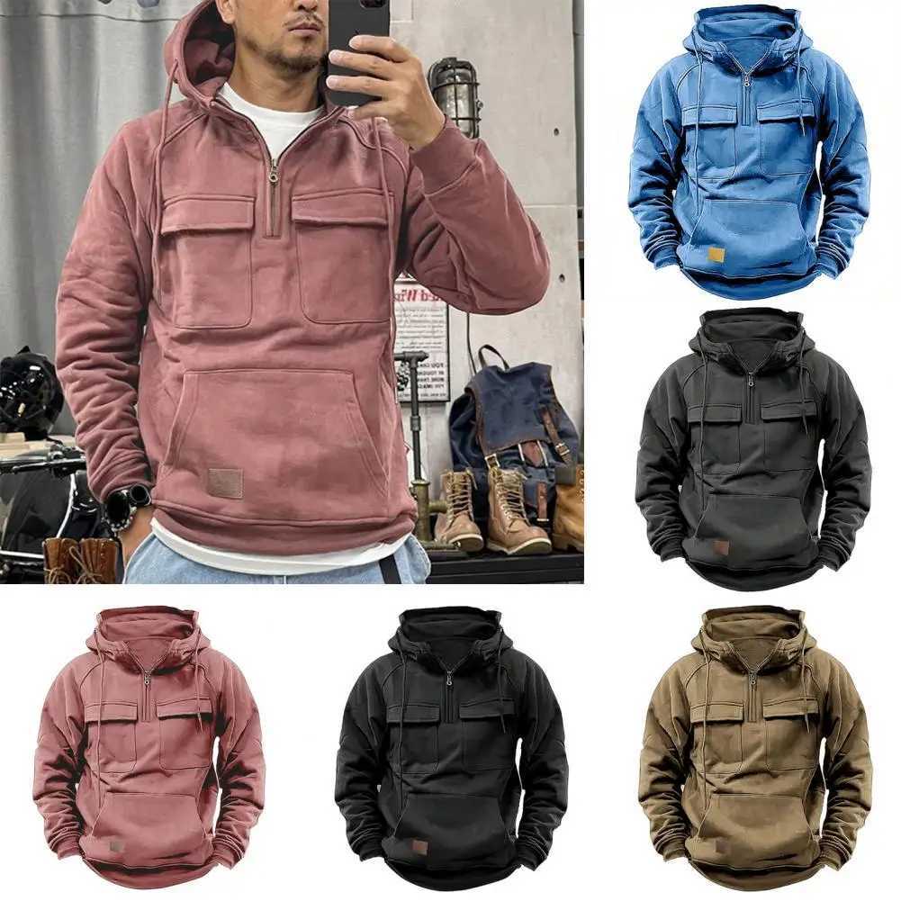 Hoodies Sweatshirts Polar Flce Windproof Hiking Jacket Sweater Hat Mens Hoodie Thickened Warm Outdoor Sports T240819