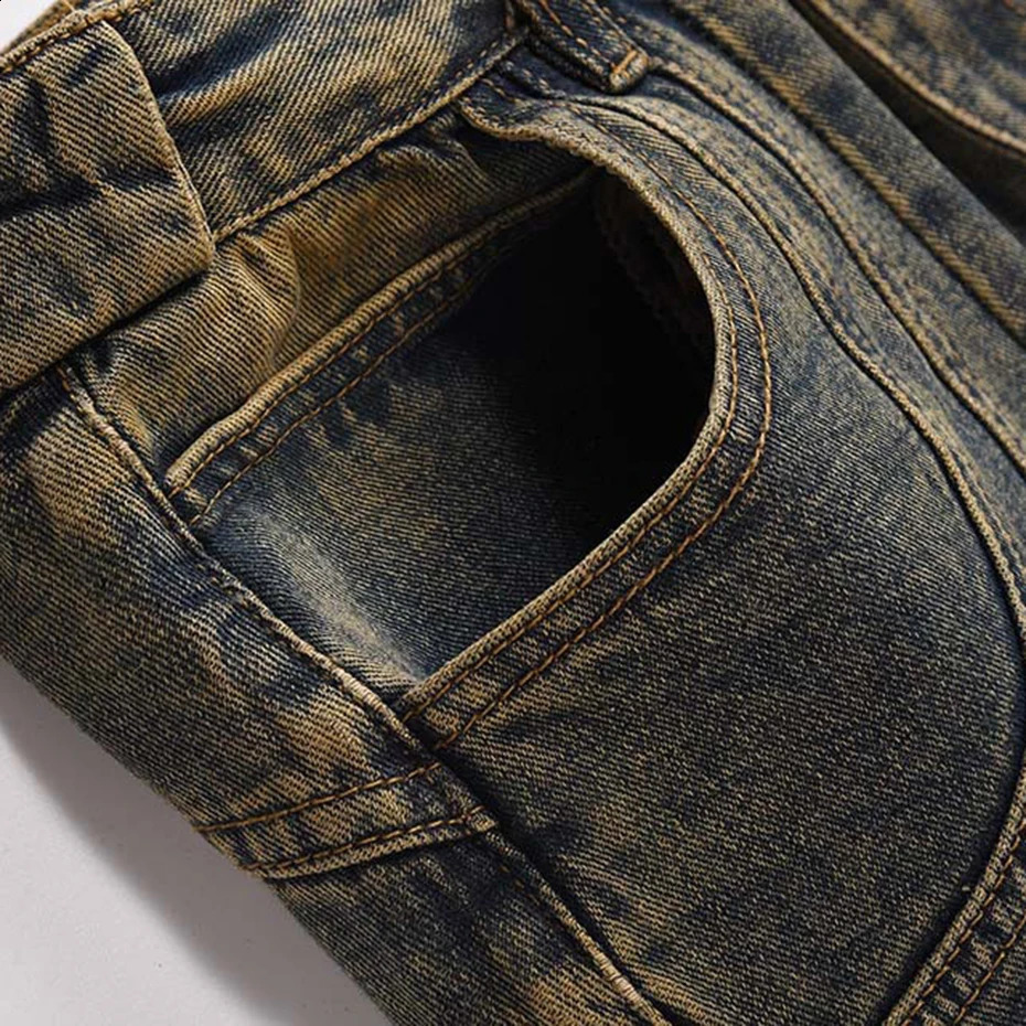 Men Vintage Blue Denim Pants Patchwork Loose Baggy Jeans Retro Straight Jeans Trousers 240816