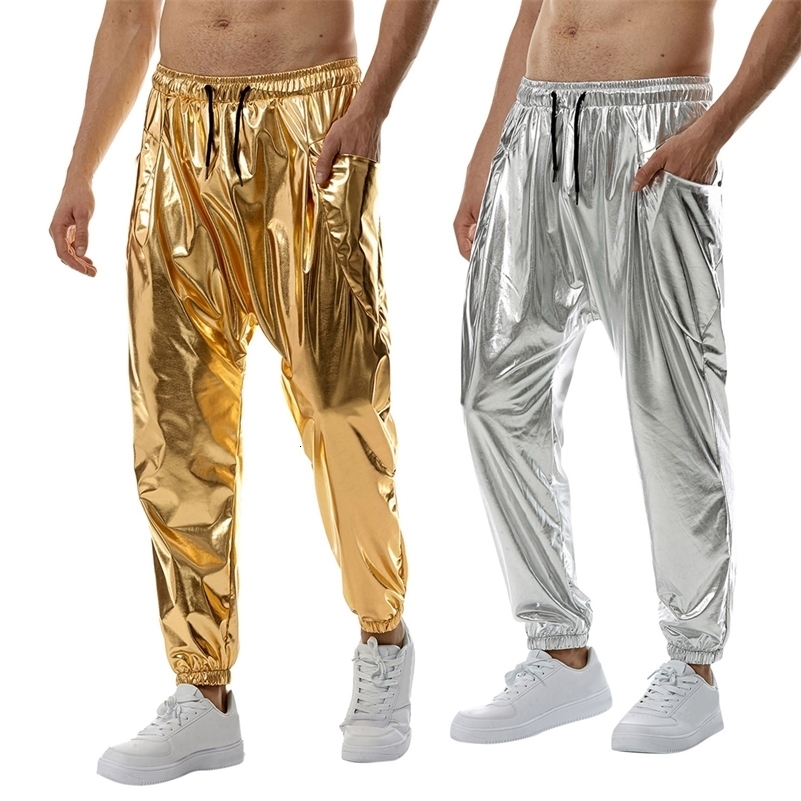 Mens Shiny Silver Metallic Jogger Sweatpants Hip Hop Wet Look Trousers Men Club Party Festival Prom Streetwear Pantalones Hombre 240816CJ
