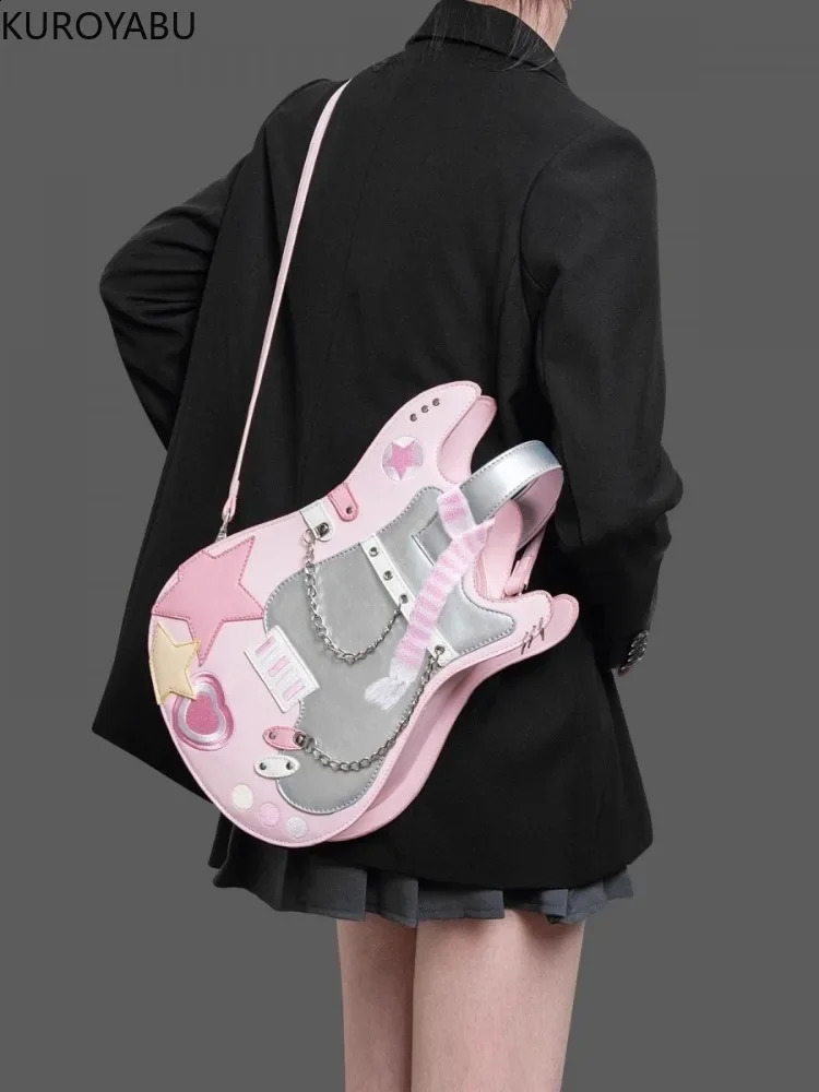 DHlanhai PU Guitar Backpack Haruku Creative Contrast Color Cute Shoulder Crossbody Backpacks Chic Japanese Y2k Bag Mochilas Mujer 240816