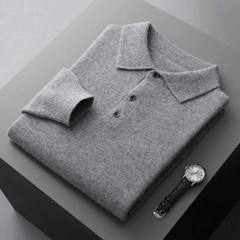 Cashmere sweater mens collar 100 pure wool long SVE T-shirt business casual sweater brushed knit bottom sweater W241106
