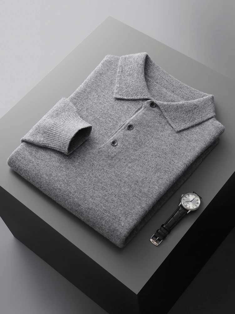 Polo Collar T-Shirt Mens Wool Sweater Pullover Spring Autumn Smart Casual Cashmere 00% Merino Wool Knitwear Soft Jacquard Jumper W250322