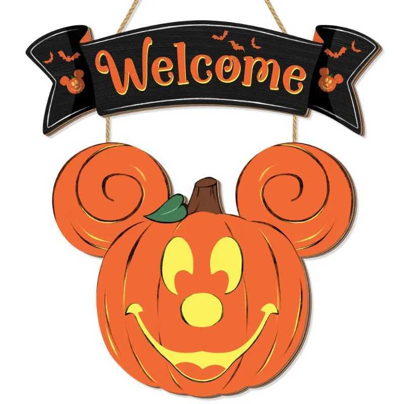 Halloween Mouse Pumpkin Decorations Halloween Mouse Welcome Hanging Sign for Front Door Happy Halloween Wooden Pumpkin SignsXJ240817