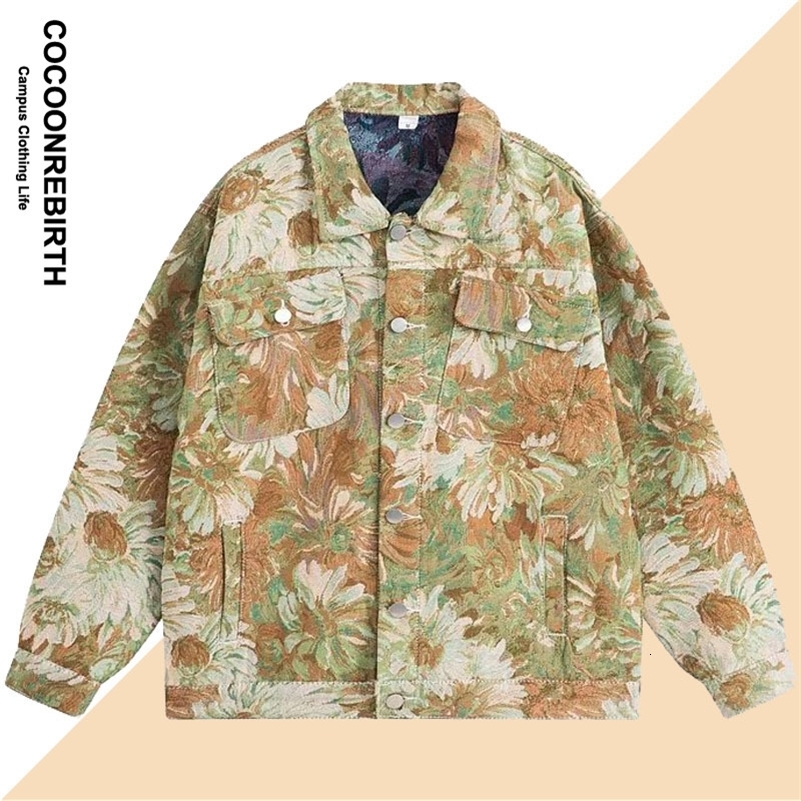 Spring Japanese Fashion Denim Jacket Men Women Lapel Full Flower Print Cowboy Coats Casual Unisex Oversize Outwear Streetwear 240816