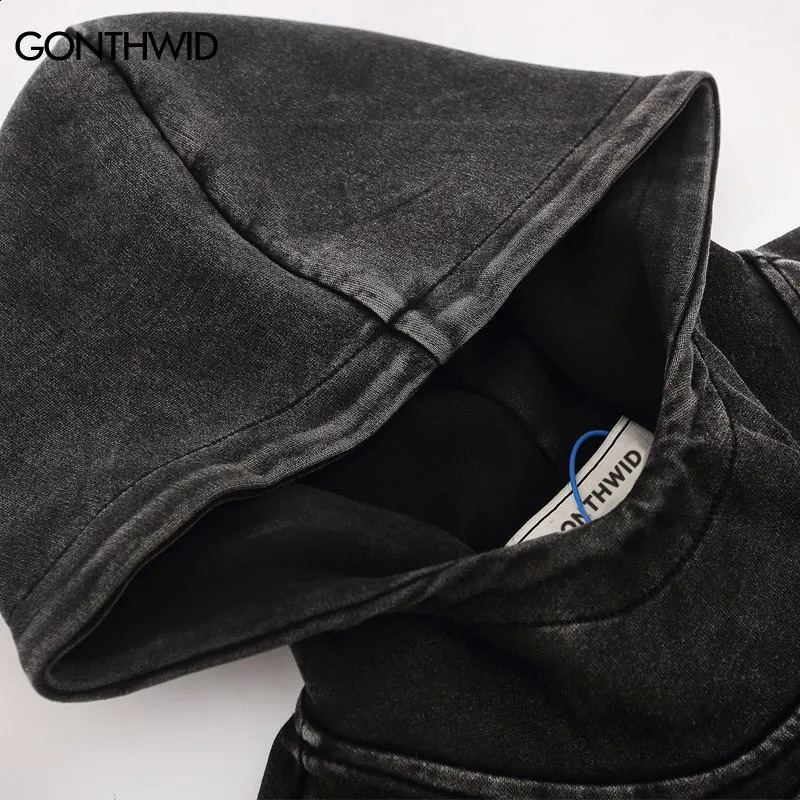 hip-hop streetwear retro washed black hoodie sweatshirt mens embroidered letter hoodie Harajuku hoodie zipper Y2K 240909