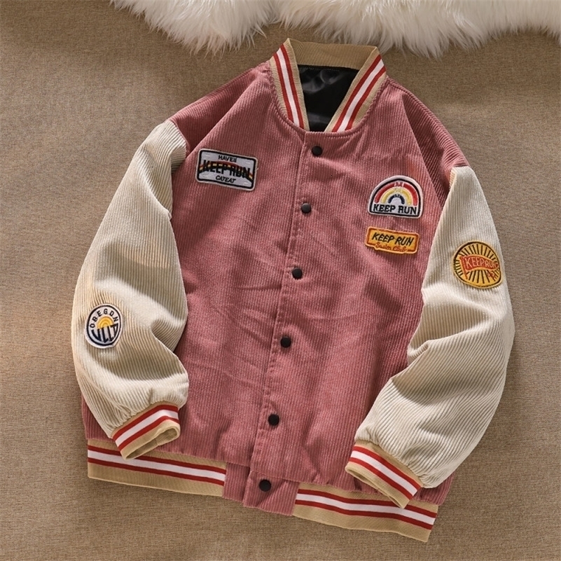 Trendy Mens Baseball Jacket Spring And Autumn Style Embroidered Letters Corduroy Loose Jacket Sportswear Harajuku Retro Uniform 240816