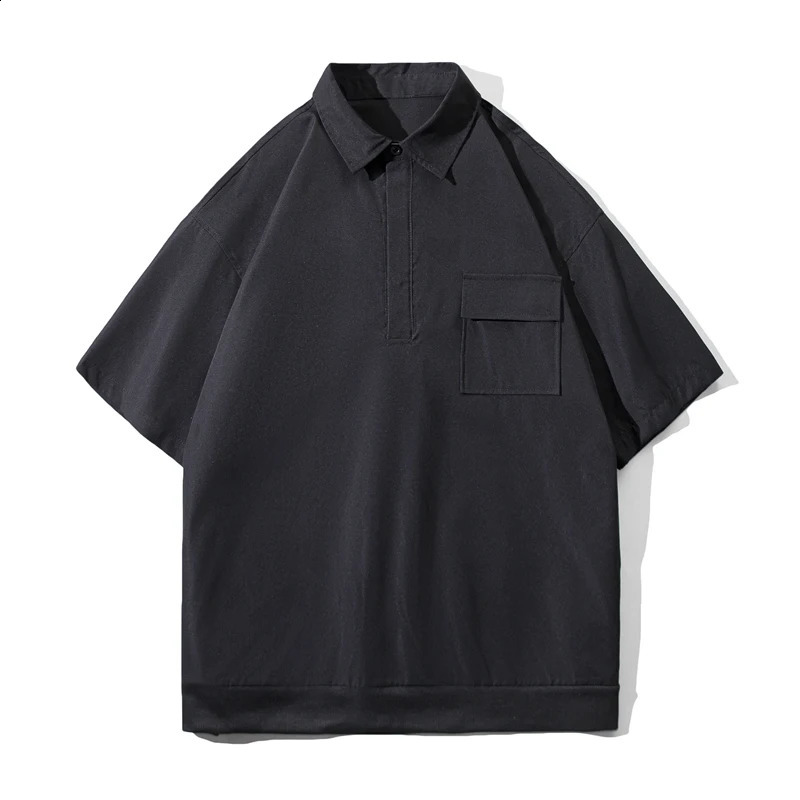 Summer Mens Oversized Polo Shirt Cotton Turn Down Collar Harajuku Vintage Short Sleeve Casual Tops Tees i240819