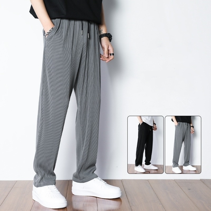 Fashion Straight Pants Mens Loose Thin Section Drape Ice Silk Pants Wide Leg Sports Pants Solid Color Thin Casual Trousers 240816