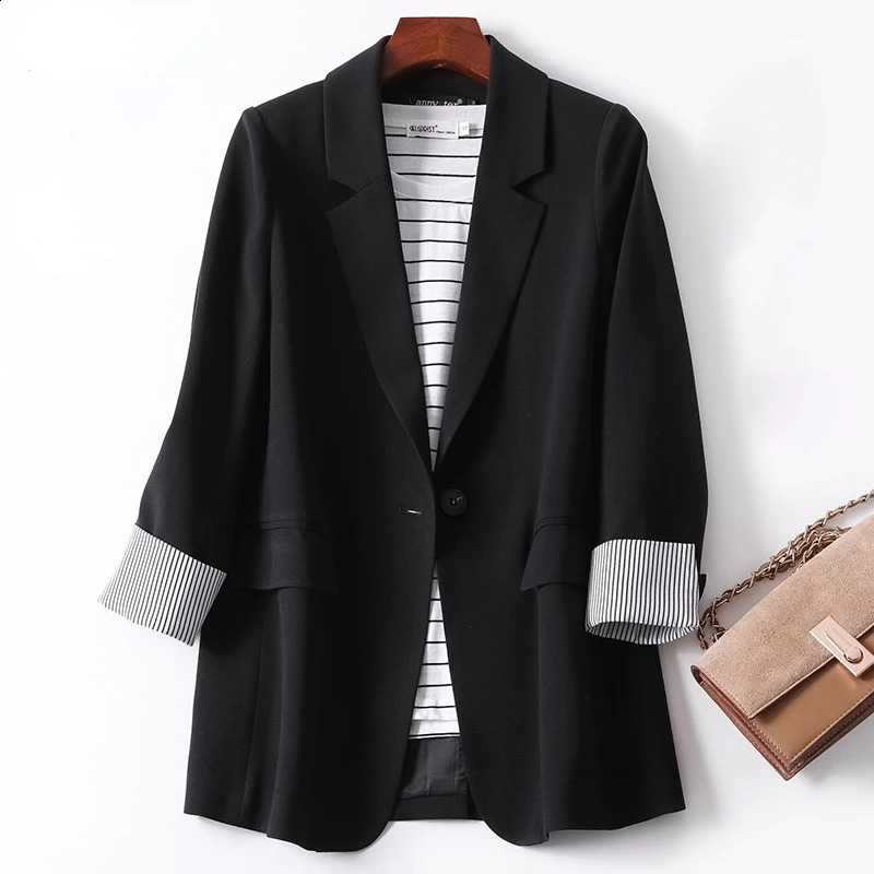 Womens long sleeved spring casual jacket fashion business plaid set womens work 240819