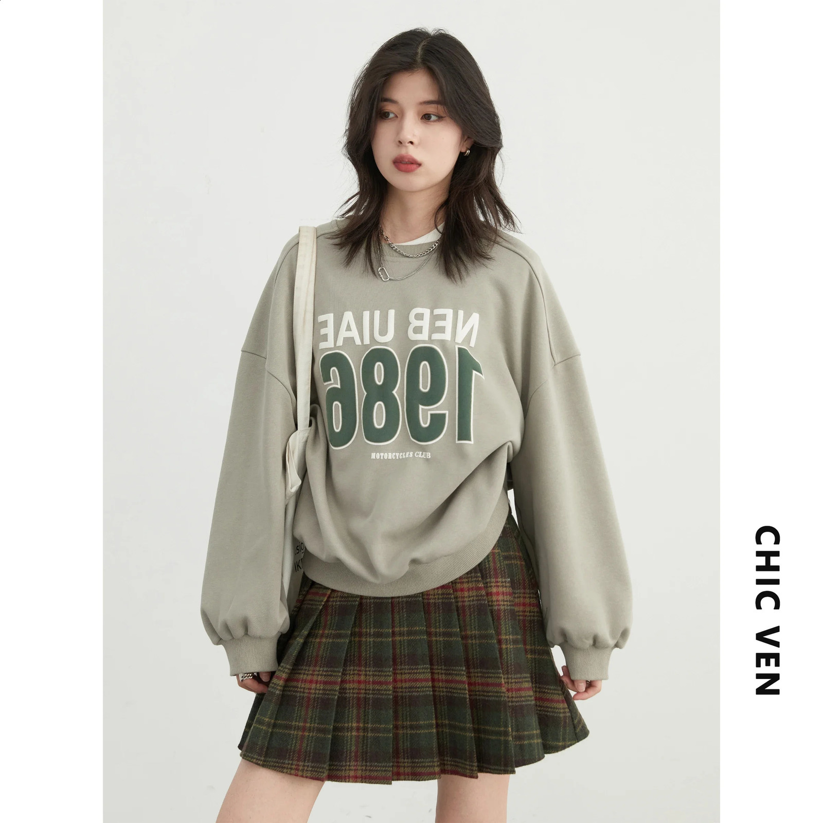 CHIC VEN Womens Sweater Loose Round Neck Letter Printed Hoodie Extra Large Top Autumn Spring 240814