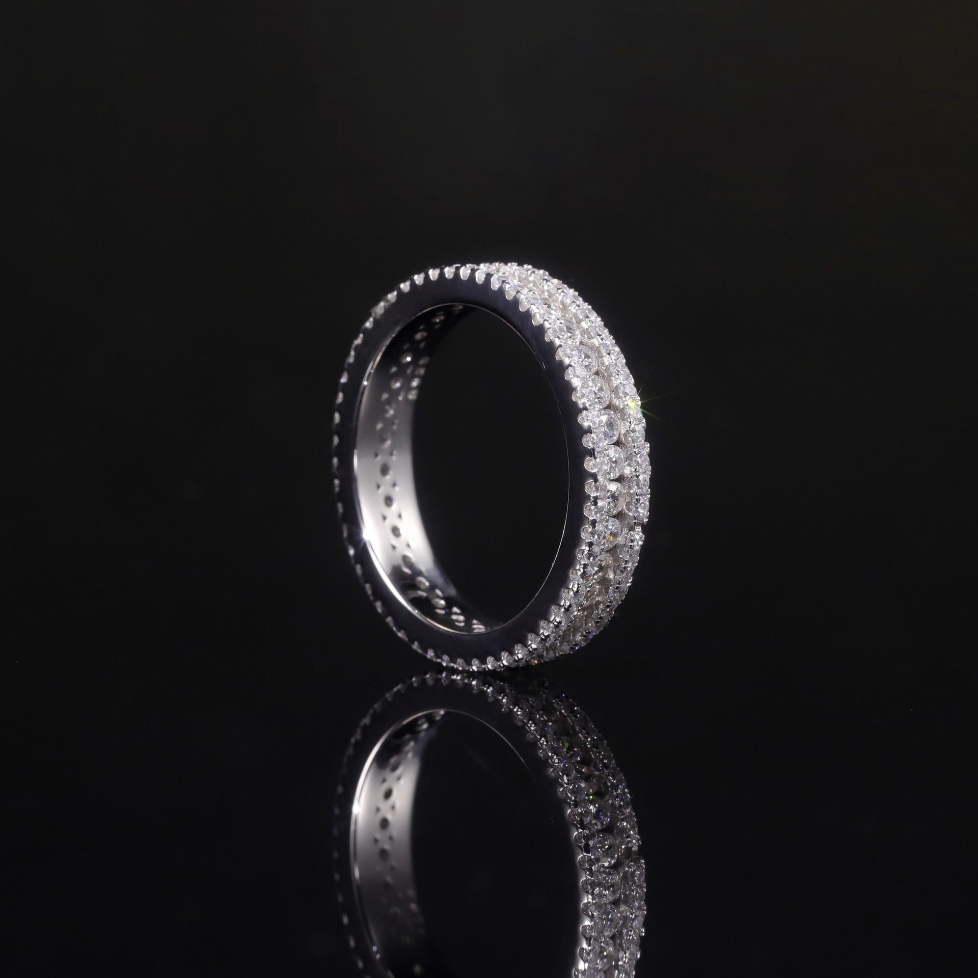 Designer Sparkling Luxury Ladies Jewelry 925 Sterling Silver Full Round Cut White Topaz CZ Diamond Gemstones Party Eternity Women Bride Wedding Ring G