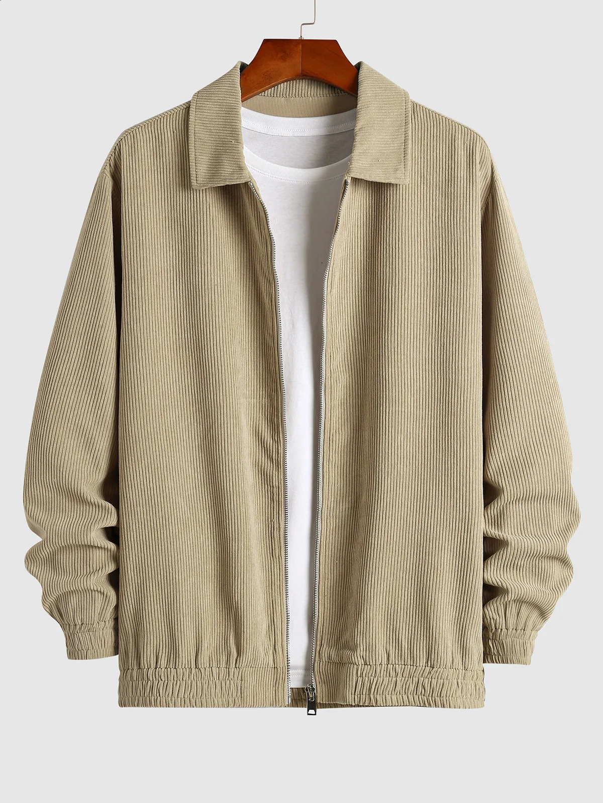 Mens Basic Minimalist Style Solid Color Zipper Collar Denim Jacket 240816