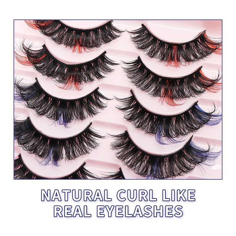 Colored eyelashes natural mink fluffy colored eyelash rolls fans thick eyelashes party role-playing Halloween red false eyelashes W240803