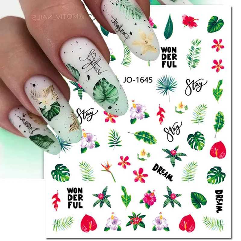 3d Nail Art Stickers Tropical Green Palms Leaves Flowers Flamingo Adhesive Sliders Nail Decals For Manicures Tips DecorationsXJ250120