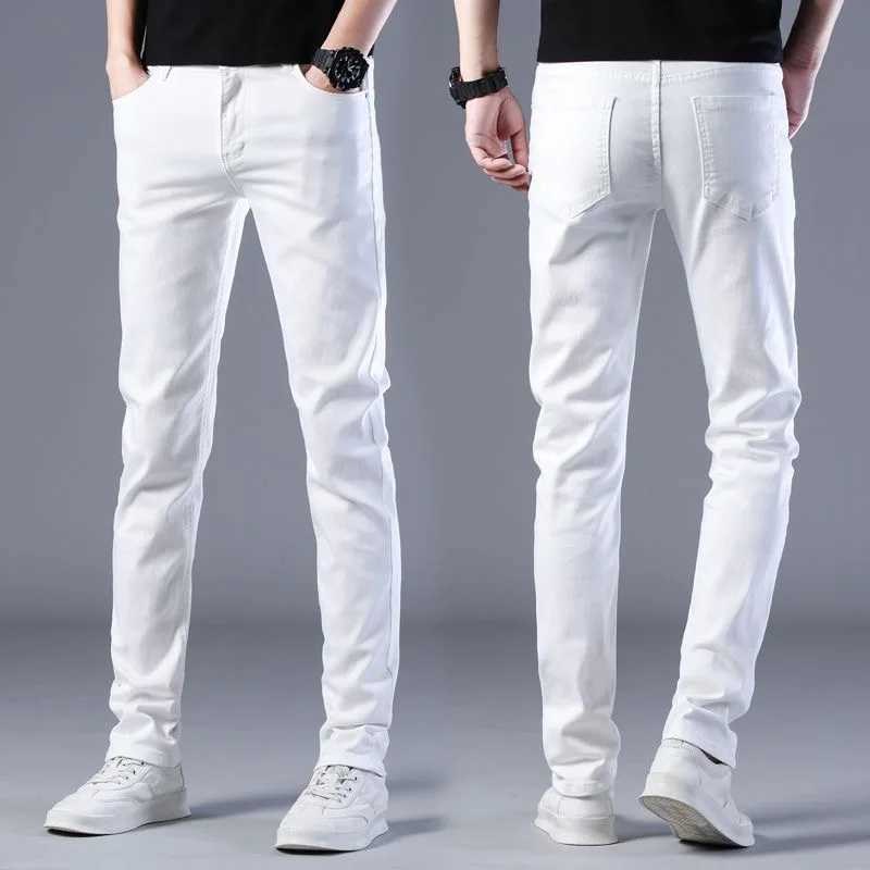2024 Spring/Summer New Fashion Trend White Elastic Denim Pants for Mens Casual Ultra Thin Comfortable Breathable Legs 28-38W240715