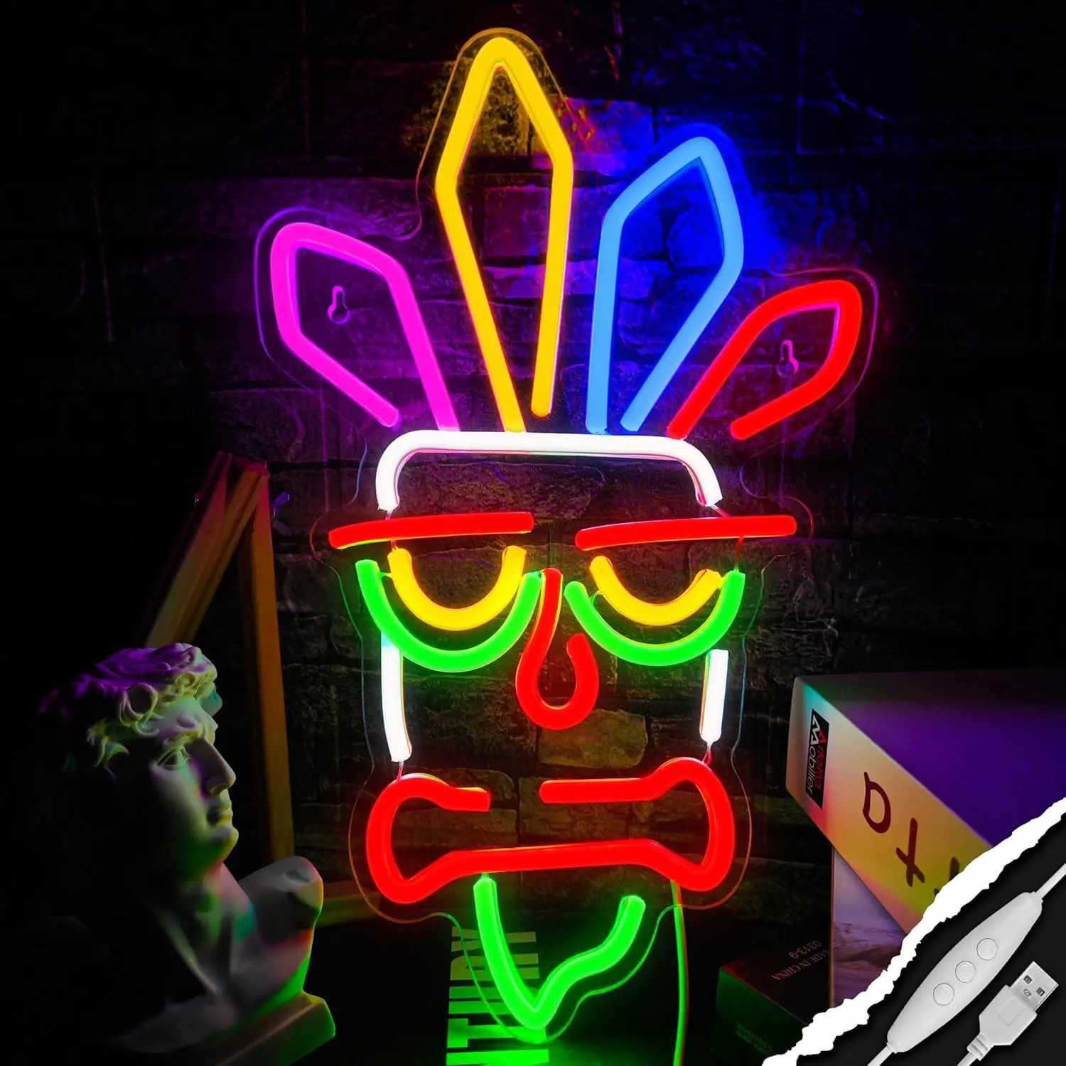 Mask Neon Signs LED Neon Light Sign Light Up Neon Signs Wall Decor for Game Room Bedroom Home Bar Man Cave Bar Decor Y240817