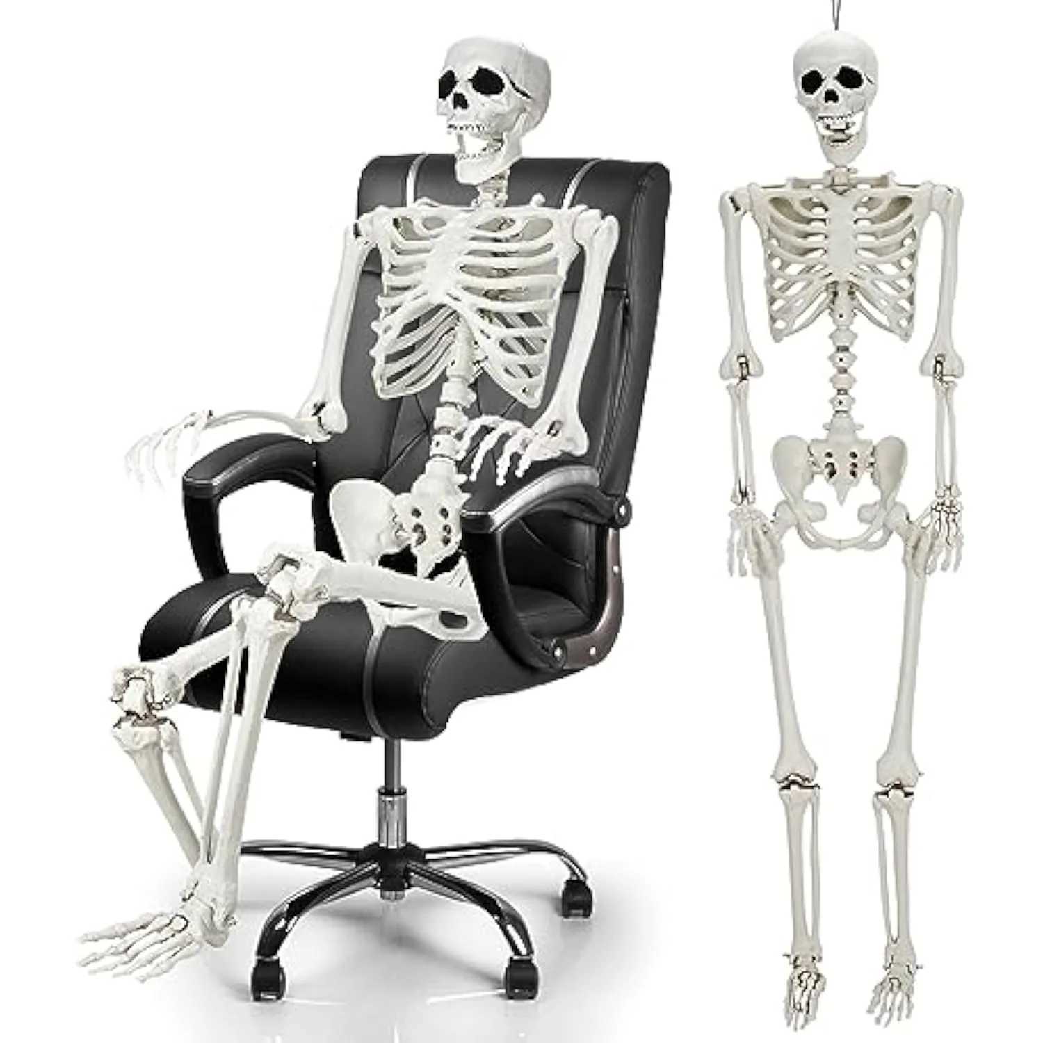 New 165cm Halloween Life Size Skeleton Plastic Skeleton Poseable Joints Realistic Skull Human Bones Cemetery Haunted House Decor CL240819