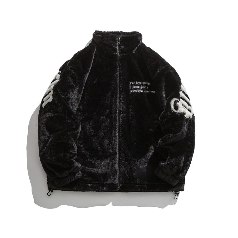 Men's coat retro winter street alphabet embroidery plush stand collar cotton-padded jacket men's fashion brand loose bf casual warm cotton-p
