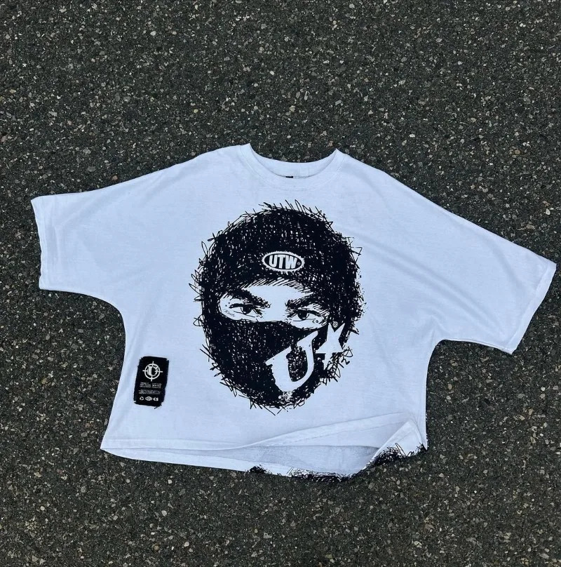 Summer Gothic Trendy Rock Hip-hop T-shirt Men Y2k American Street Retro Anime Print Oversized Short-sleeved Tops Women 240815