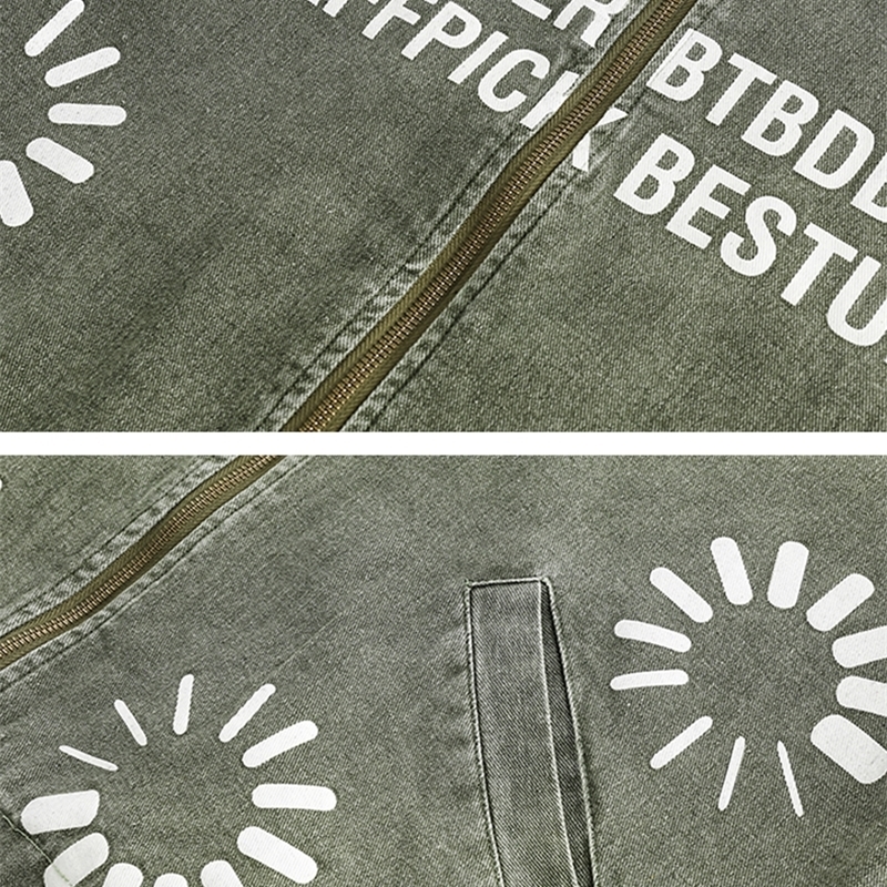 Sun Flower Print Cotton Denim Jean Spring Autumn Men Bomber Jacket Unisex Women High Streetwear Casual Chic Coat Retro Vintage 240816