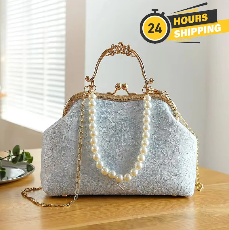 Lace womens handbag chain shoulder retro Chinese wedding party shell cross body elegant high-end messenger bag 240819 8cb7 4