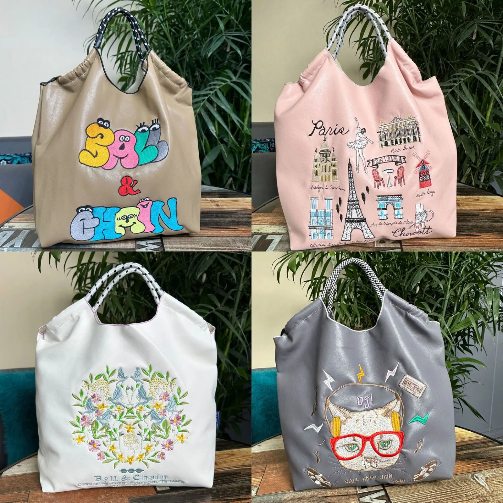Horse Embroidery Tote Bags for Women Flower Shoulder Bag er Hawaiian Eco Bag Handbags Donuts PU Leather Shopper Purses 240819