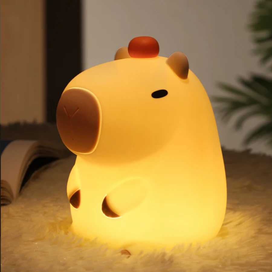 Cute charging cartoon Capybara silicone night light digital alarm clock LED night light desk clock room decoration birthday gift B2408119