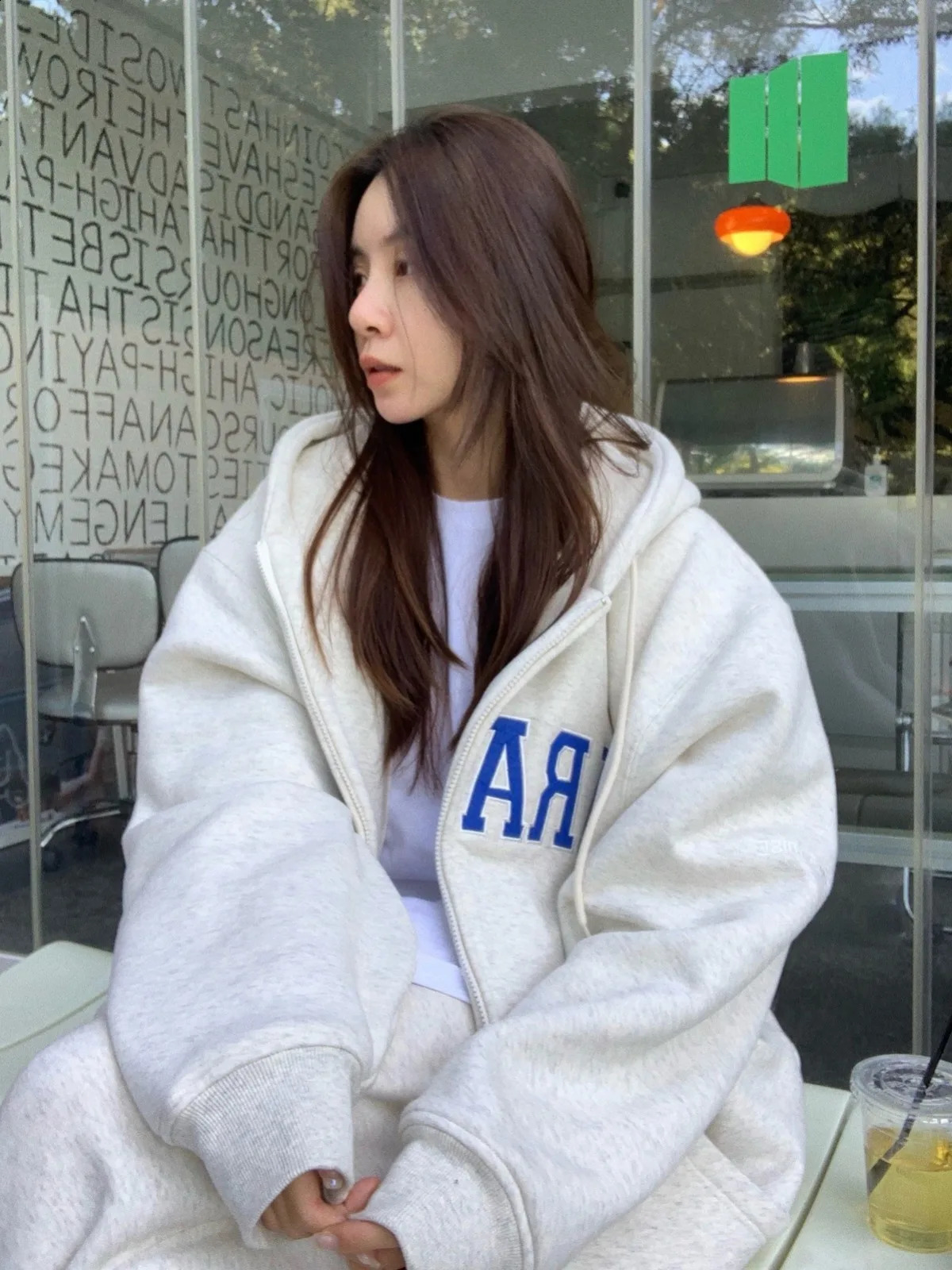 Korean Fashion Plus Wool Thick Casual Full Match Coat Womens Extra Large Letter Printed Sweater Harajuku Street Clothing Zipper Hoodie 240814