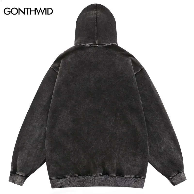 hip-hop streetwear retro washed black hoodie sweatshirt mens embroidered letter hoodie Harajuku hoodie zipper Y2K 240909