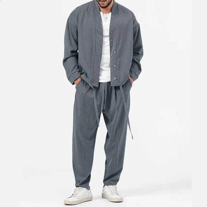 Fashion Mens Cardigan JacketsPants Sportwear Sets Men Solid Jogger Sport Suit Casual Tracksuit Male Sweat Suits 5 Colors S-3XL 240816