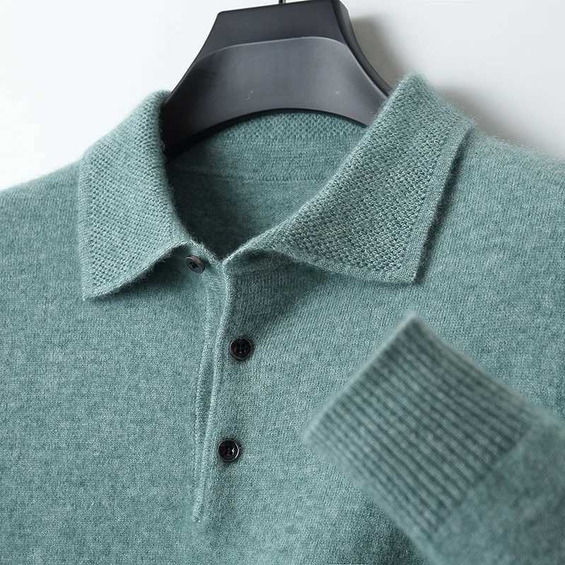 Cashmere sweater mens collar 100 pure wool long SVE T-shirt business casual sweater brushed knit bottom sweater W241106