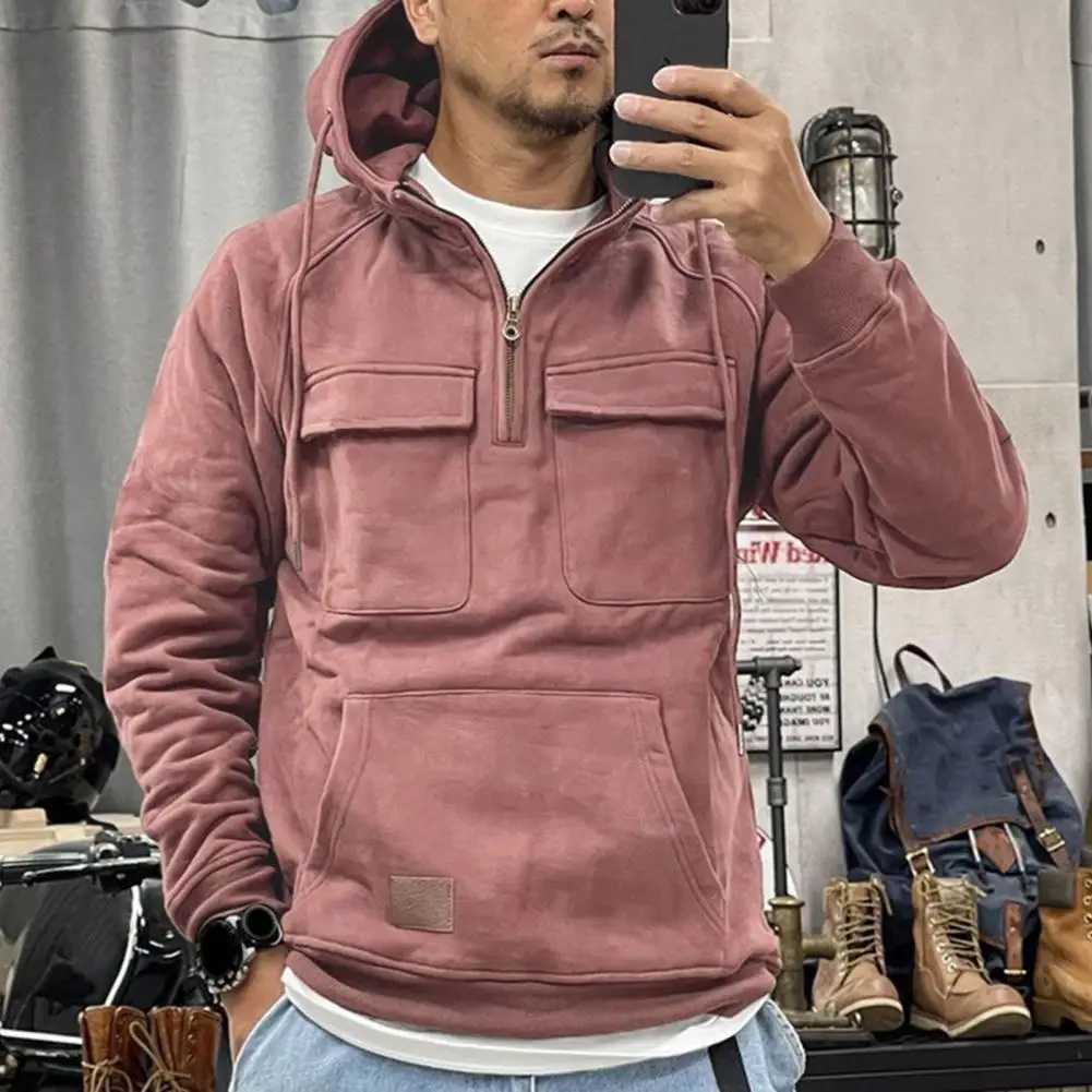 Hoodies Sweatshirts Polar Flce Windproof Hiking Jacket Sweater Hat Mens Hoodie Thickened Warm Outdoor Sports T240819