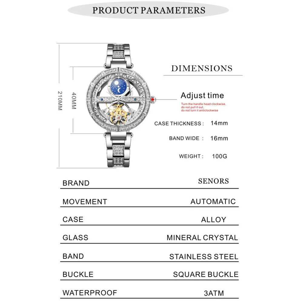 Luxury womens waterproof skeleton Touillon mechanical luminous beauty elegant mechanical W250104
