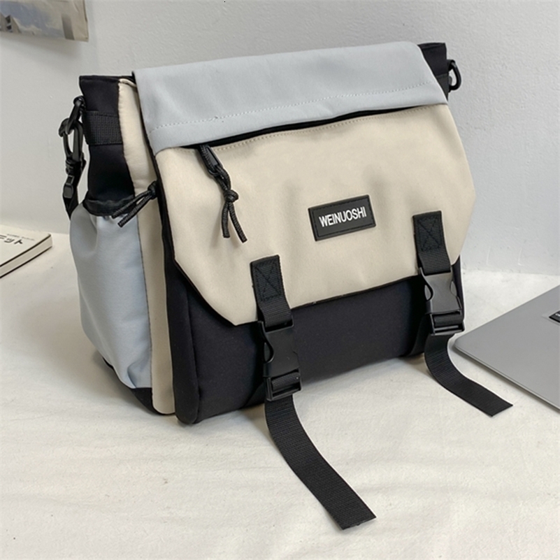 Unisex Student Messenger Bag Large Capacity Flap Crossbody Contrast Color Simple Postman for College Travel Business y240816