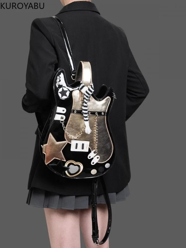 DHlanhai PU Guitar Backpack Haruku Creative Contrast Color Cute Shoulder Crossbody Backpacks Chic Japanese Y2k Bag Mochilas Mujer 240816