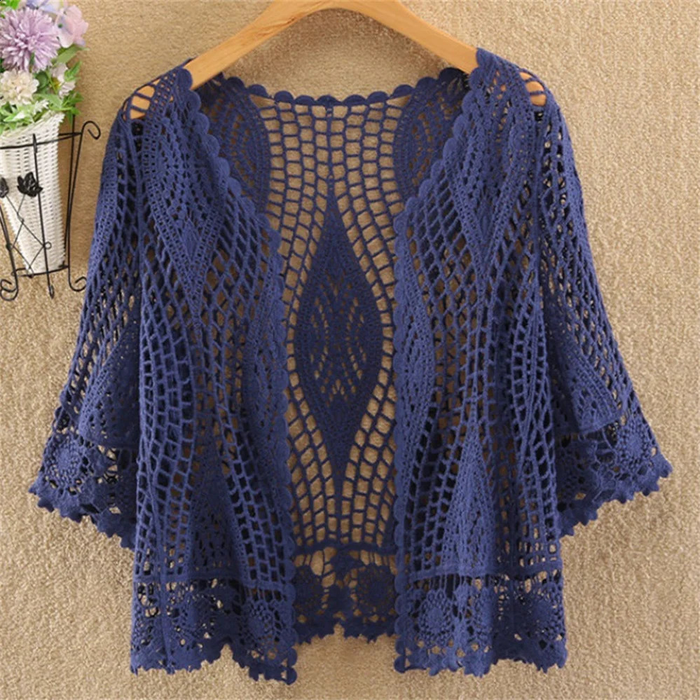 Thin Ladies Coat Knitted Cardigan Jacket Women Spring Summer Hollow Shawl Short Tops Female Casual All-match 240819