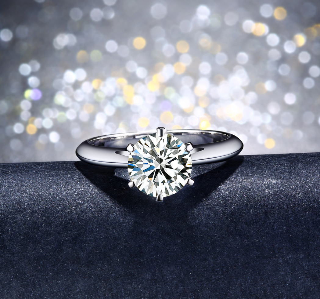 Real S925 Sterling Silver Classical Six Claw Ladies Jewellery Round Cut White Lab Moissanite Diamond Solitaire Party Elegant Women Crown Ring Gift