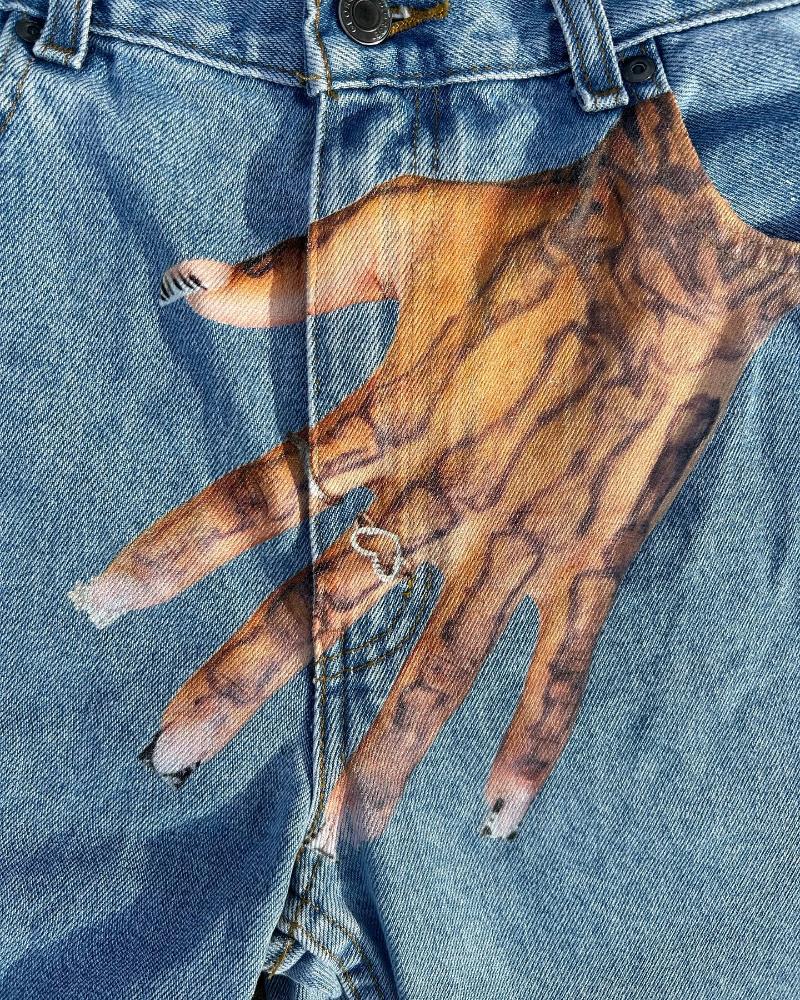 Mens Jeans Hip Hop Hand Print Baggy For Men Vintage Streetwear Slouchy 2000s High Street Y2K Wide Leg Pants Denim Clothing