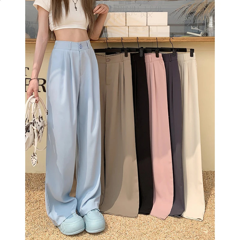 Women Suit Pants Elastic Waist Slimming Casual Pants Autumn Loose Wide Leg Pants Womens High Waist Draped Pants Trendy Pants 240816