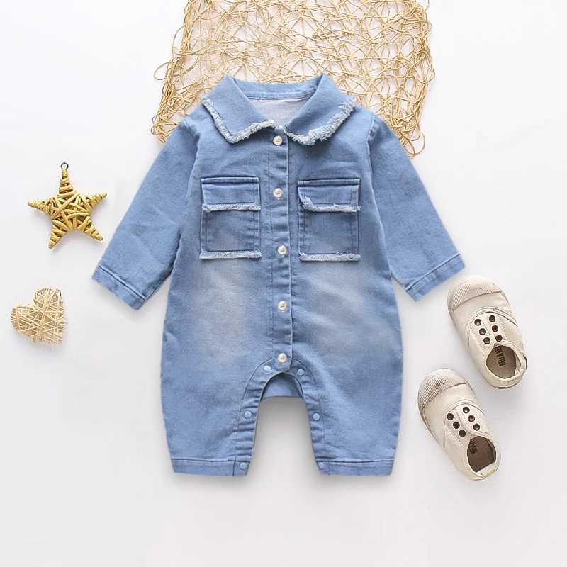 DIIMUU baby girl clothing childrens top denim pants fashionable childrens casual jumpsuit long sleeved Trouser W240806