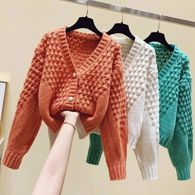 Spring N Sweater Cardigans Slim Elastic Woman Top Clothes Knitted Korean V-Neck Long Sleeve Elegance Sweet Casual Young 240819
