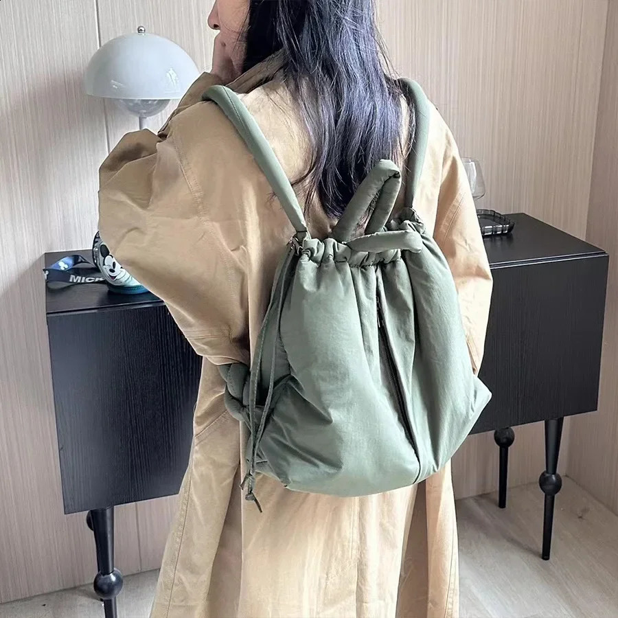Fashion Padded Shoulder Cotton Quilted Backpack Down Space er Bags for Women Casual Drawstring Bag Shopper Purse 240819 14ea 4