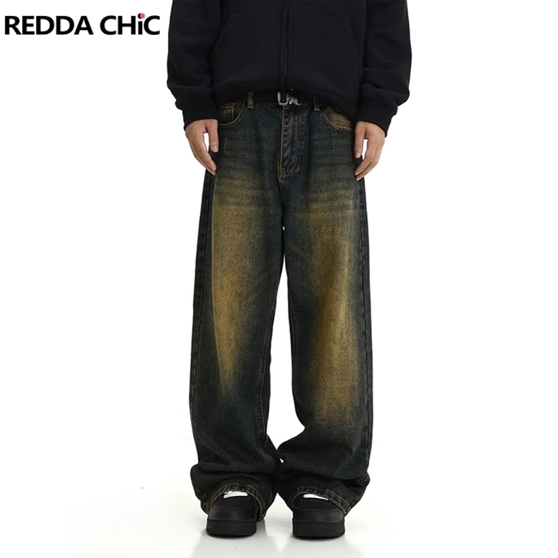 REDDACHiC Plus Size Green Wash Baggy Jeans Men Adjust-waist Wide Leg Casual Pants Vintage Y2k Trousers Biker Moto Streetwear 240816