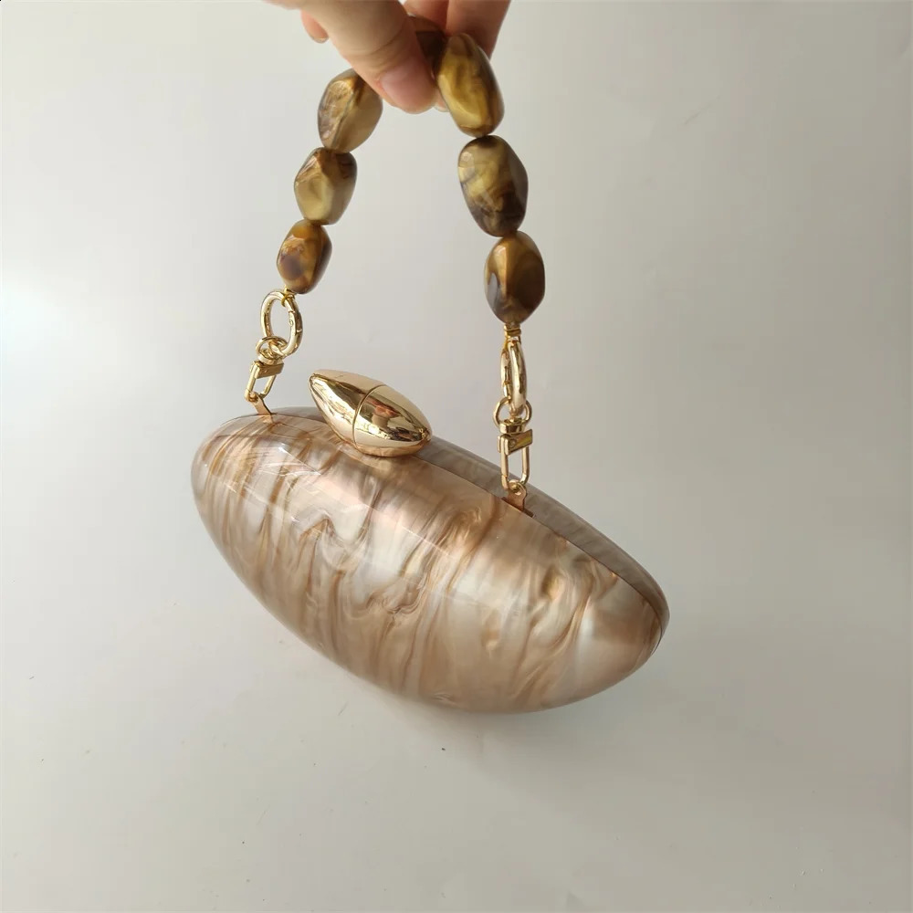 Shell Pearl Brown Marble Acrylic Box Clutches Evening Bag Wedding Party Female Mini Purse Evening Female Bridal Handbag 250103