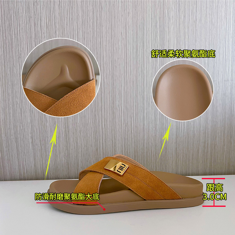Ddmysports Genuine Leather In The Summer Of New Fashionable Outerwear Sandals Casual And Versatile Half Slippers For Women With Flat Bottoms OUTDOOR