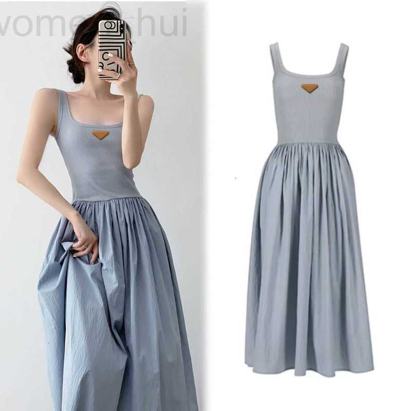 Casual Dresses designer French splicing sleeveless camisole dress summer new slim fit, slimming temperament versatile and simple A-line long skirt JEBX