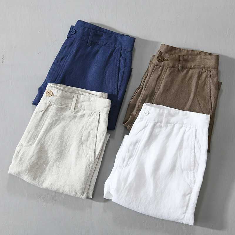 Pure Linen Shorts for Men 2023 Summer New Fashion Solid White Loose Holiday Shorts Man Casual Plus Size Button Fly Short PantsXJ240817