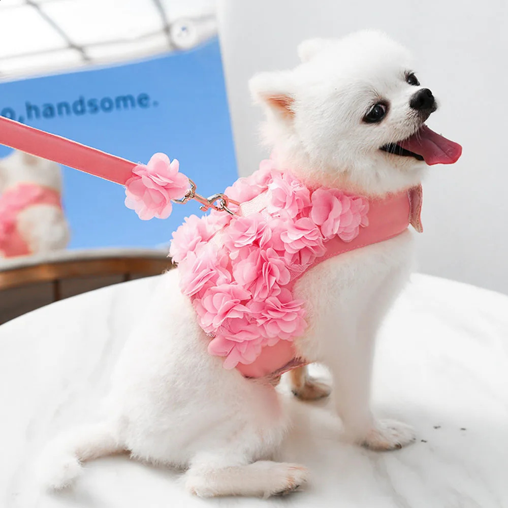 Flower Girl Dogs Harness and Leash Set No Pull Soft Adjustable Breathable Mesh Cute Floral Puppy Pet Safety Vest Harness 250206