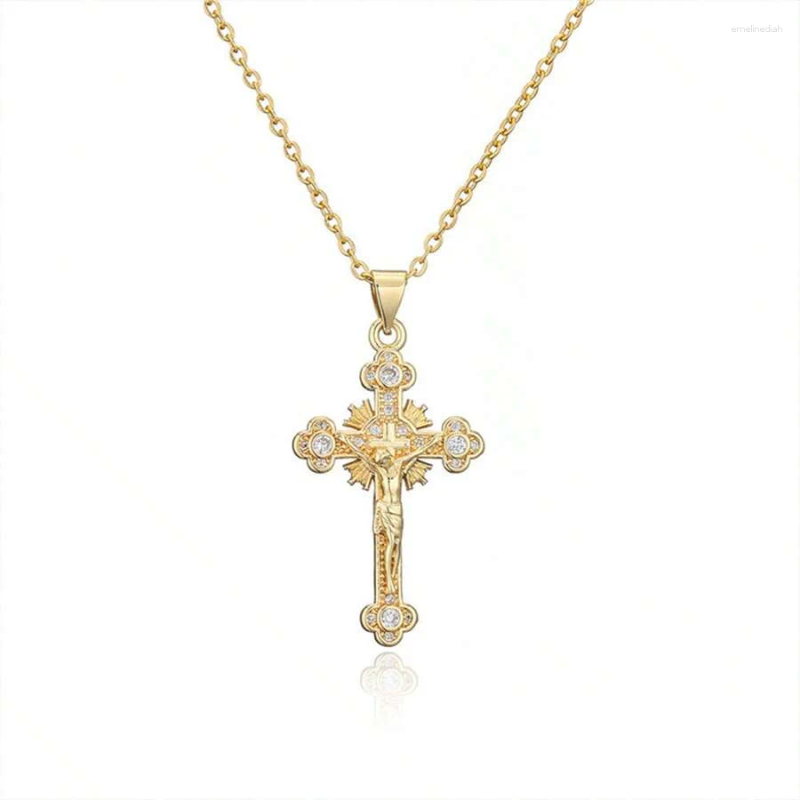 Shiny Gold Cross Pendant Necklace with Rhies - Hip Hop Jewelry for Men and Women 4